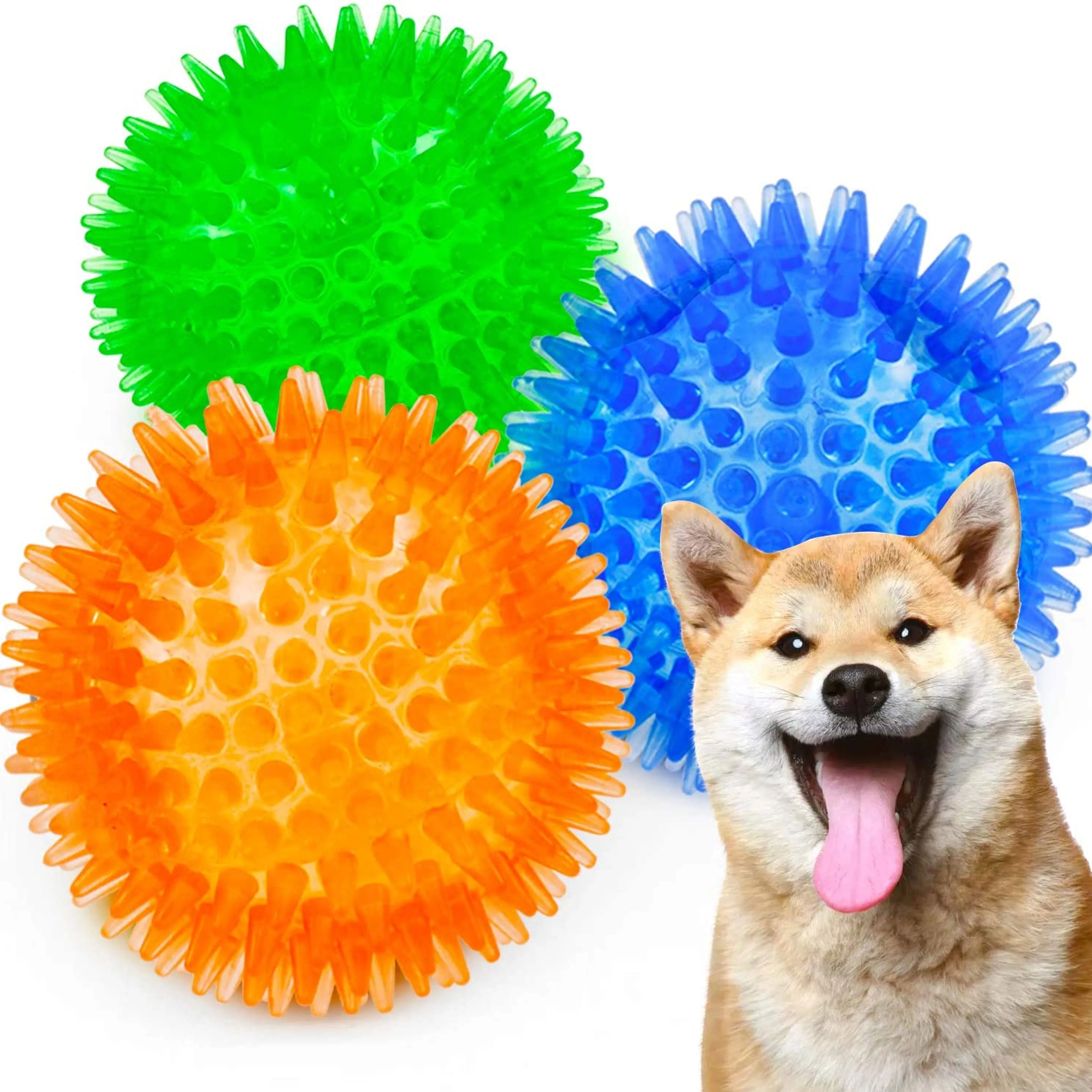 2 Pc Bright Spike Balls Fetching Pets Dogs Play Chew Toys Spiky Rubber Fetch Fun