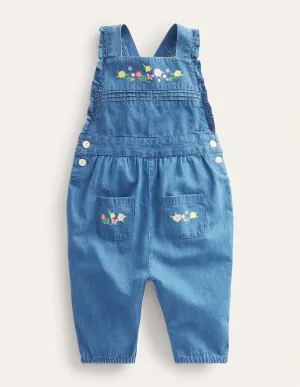 Embroidered Woven Dungaree-Mid Chambray