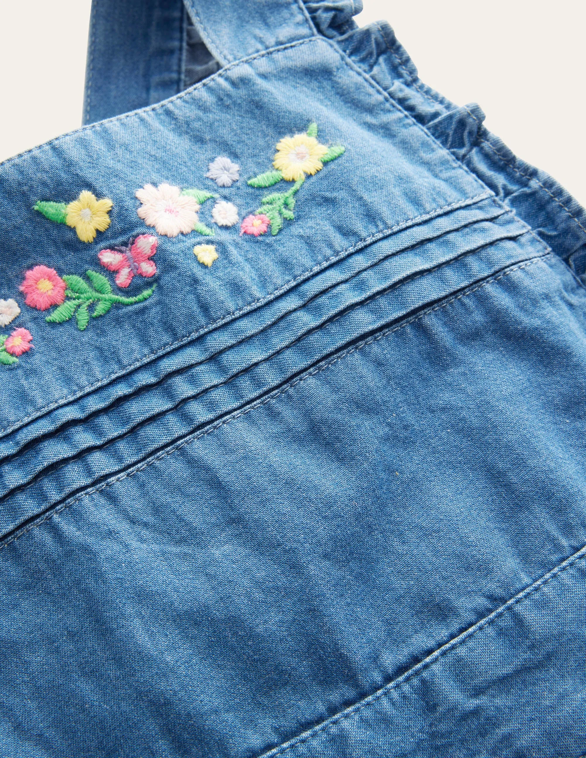 Embroidered Woven Dungaree-Mid Chambray