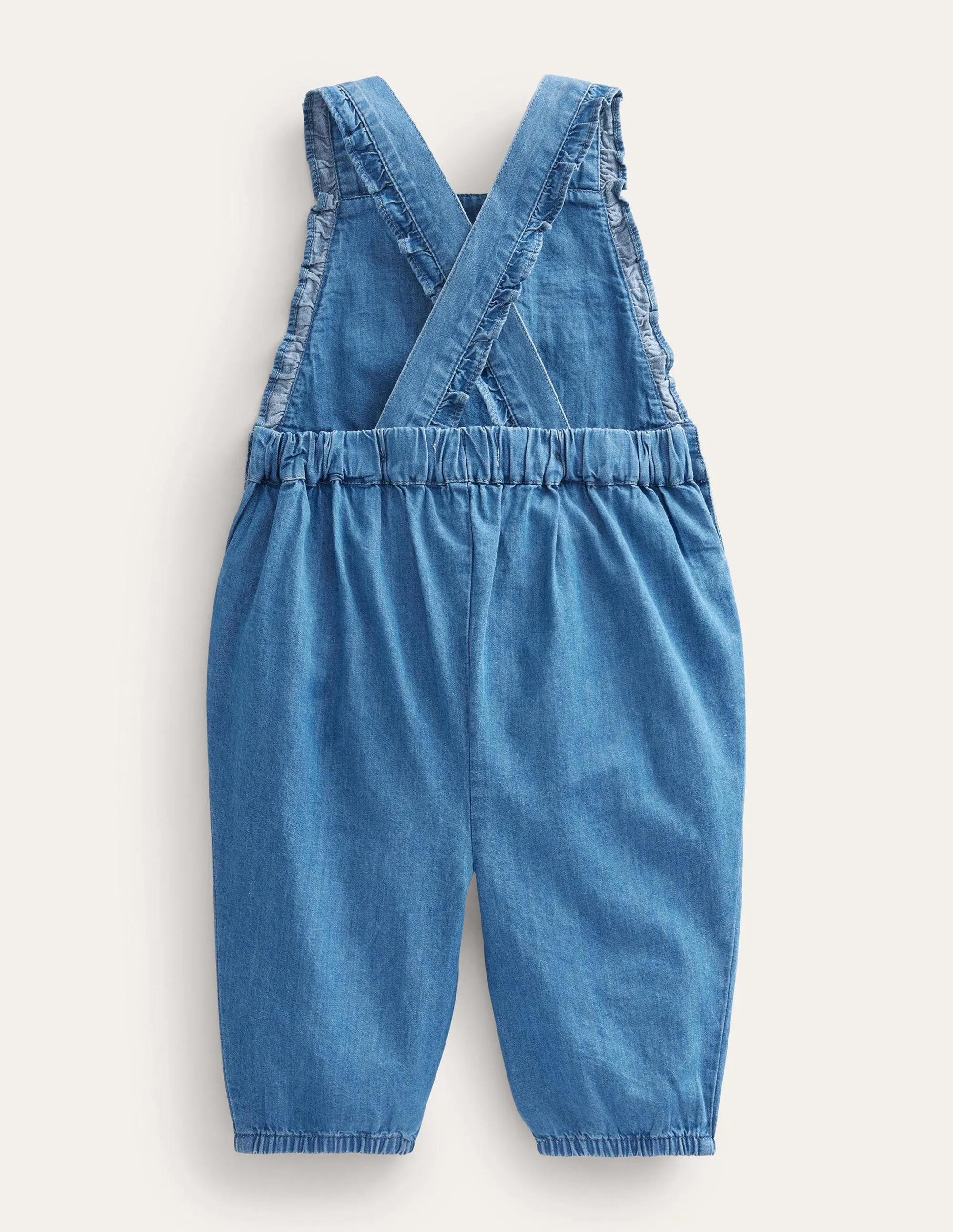 Embroidered Woven Dungaree-Mid Chambray